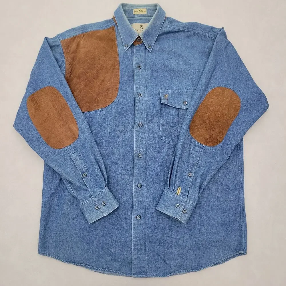 Browning Shirt Men's L Blue Denim Button Down Shooting Hunting Vintage 90's
